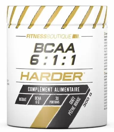 pot de bcaa 6:1:1 harder vegan peche rouge 300g
