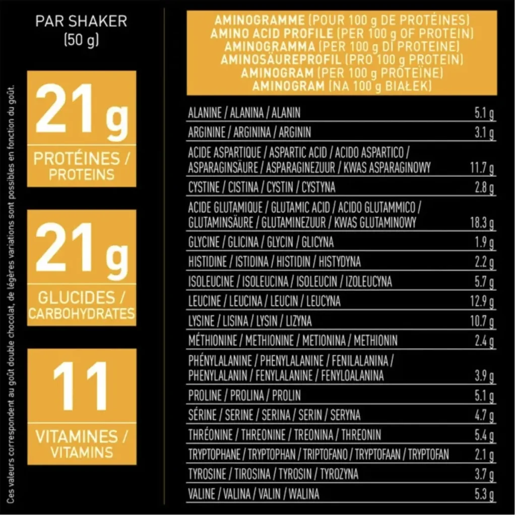 ingredients de la whey gainer vanille eafit
