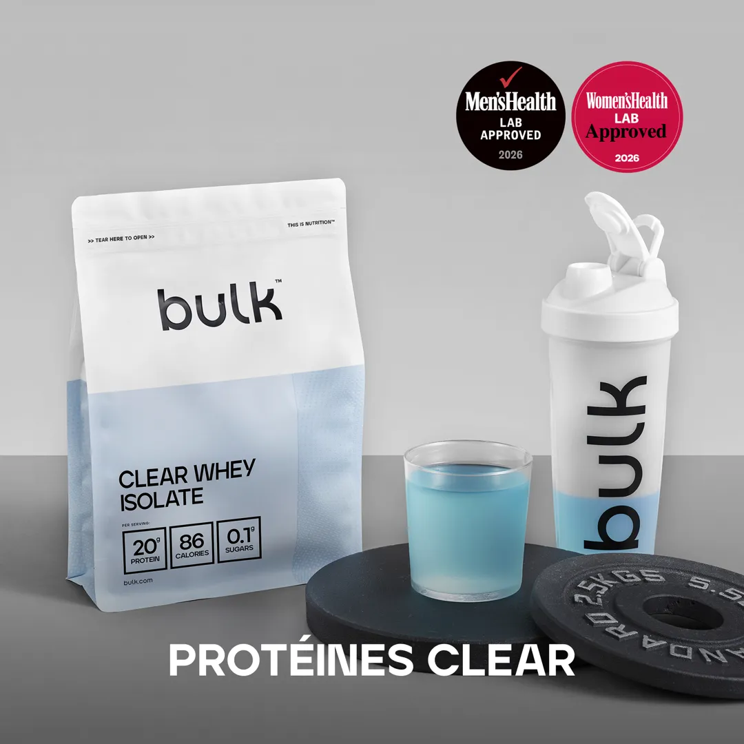Bulk Clear Whey Isolate sachet en poudre sur fond blanc, saveur framboise