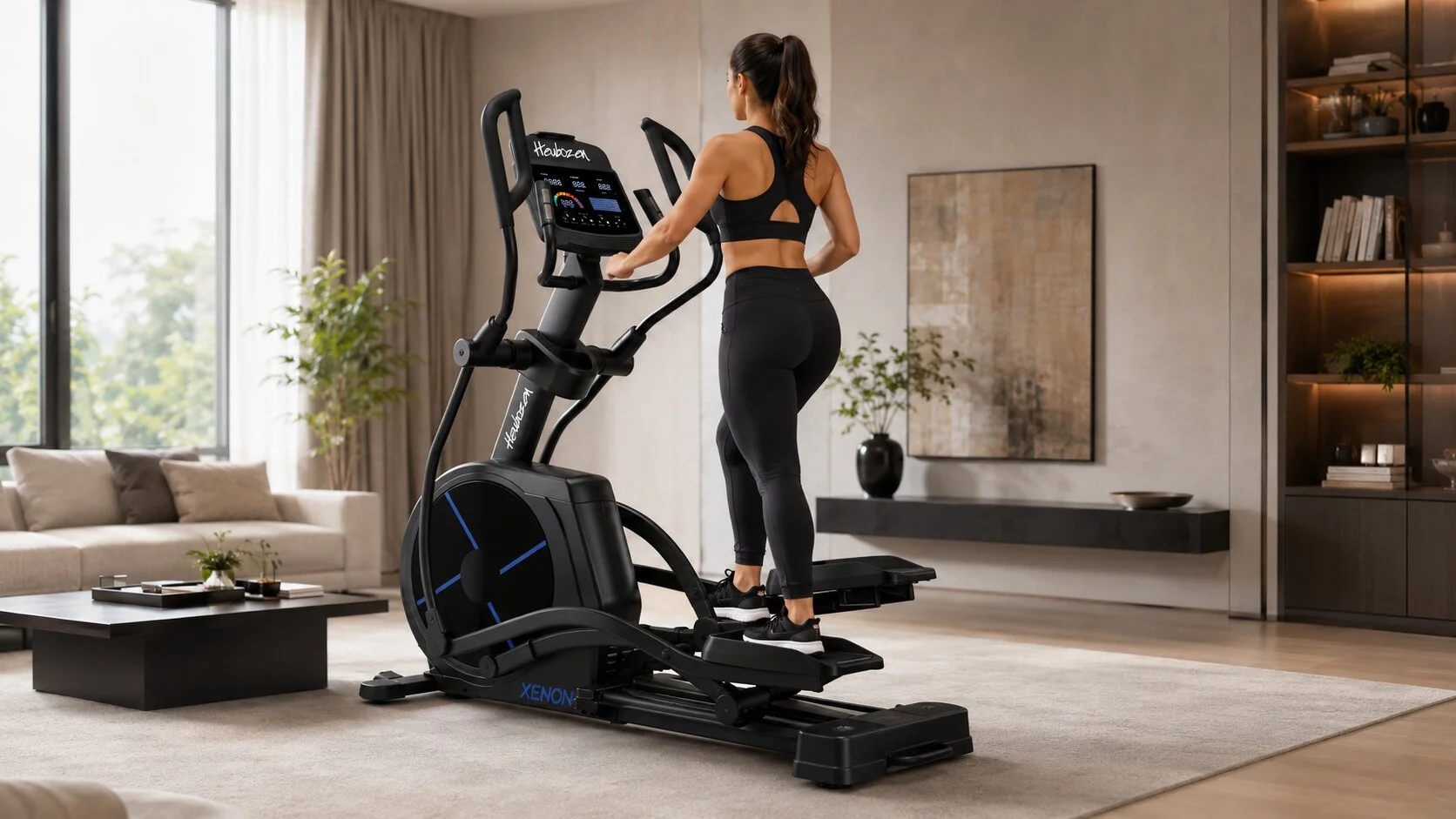 Vélo elliptique Heubozen Xenon noir en situation dans un salon
