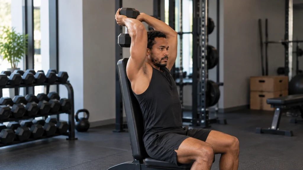 homme qui muscle ses triceps avec halteres